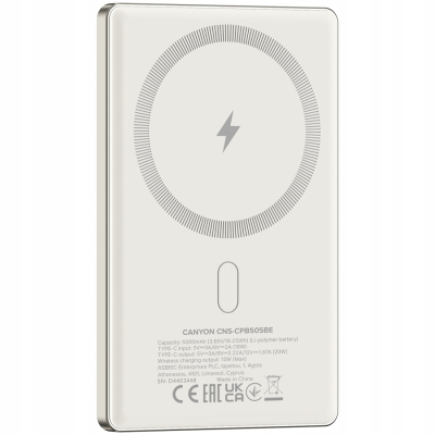 CANYON Powerbank OnPower 505 slim Magsafe 5000 mAh PD20W Beżowy