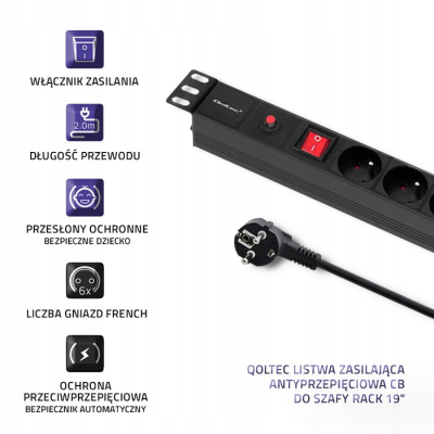 Qoltec Listwa zasilająca PDU antyprzeciąż. do RACK 19