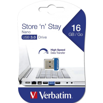 Verbatim flash disk, USB 3.0, 16GB, Nano, Store N Stay, niebieski, 98709