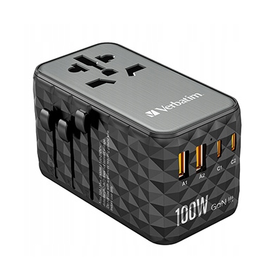 Verbatim Adapter podróżny GaN III 2x USB-C PD QC 4+ 2x USB-A QC 3.0 100 W