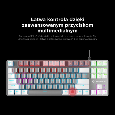 Rampage Klawiatura gamingowa mechaniczna Snug RGB KRGD Red szaro-biała