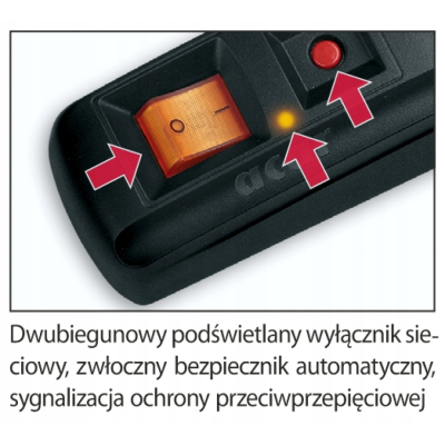 FILTR PRZECIWPRZEPIĘCIOWY ACAR F5 1M 5 gniazd czarny W2051