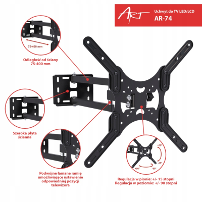 UCHWYT DO TV 19-50 35KG AR-74 ART reg. pion/poziom