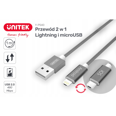 Unitek Y-C4023GY kabel USB-Lightning/microUSB 1.5m