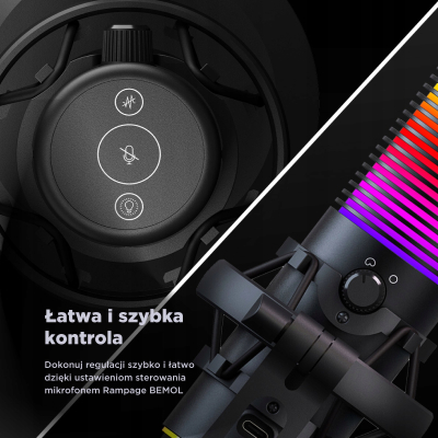 Rampage Bemol Mikrofon gamingowy/do podcastów RGB USB-C czarny