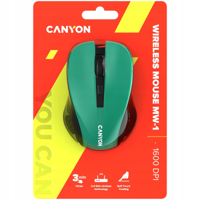 Canyon MW-1 - bezprzewodowa mysz optyczna 2.4 GHz, 4 przyciski (zielona)
