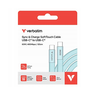 Verbatim USB-C kabel SoftTouch USB C - USB C 60W 1.2m Cyan box 30273