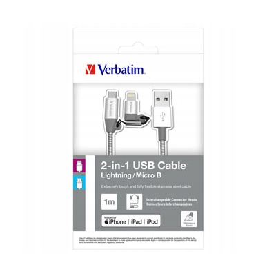 Verbatim USB kabel (2.0) USB A M - microUSB (M) + Lightning (M) 1m 48869