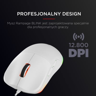 Rampage BLINK myszka gamingowa przewodowa USB, 12800 DPI, RGB, biała