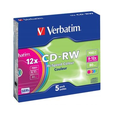 Verbatim CD-RW SERL High-Speed Colour 5-pack 700MB 12x 80min. 12cm slim box
