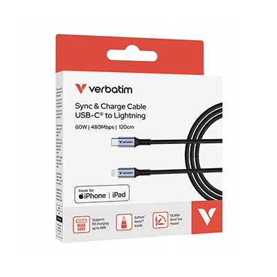 Verbatim USB kabel USB C (M) - USB lightning (M) 60W 1.2m czarny box 31844