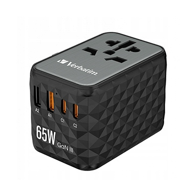 Verbatim Adapter podróżny 65 W GaN III 2x USB-C PD QC 4+ 2x USB-A, czarna