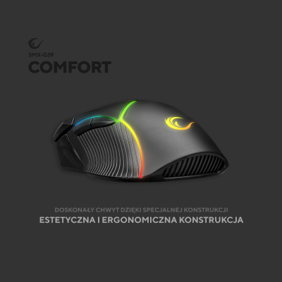 Rampage Comfort myszka gamingowa, programowalna 12800 DPI RGB, czarna