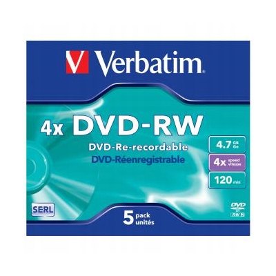 Verbatim DVD-RW 4.7GB 4x jewel box 5-pack bez możliwości nadruku 12cm