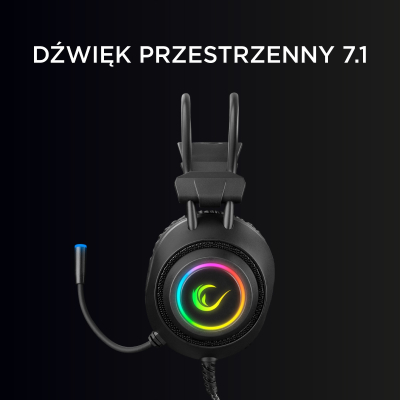 Rampage RM-K19 Plus Przewodowe słuchawki gaming z mikrofon RGB, USB czarne