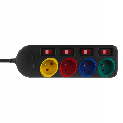Maclean Listwa zasilająca 4 gniazda + USB A / C z włącznikami 1.5m MCE508 B