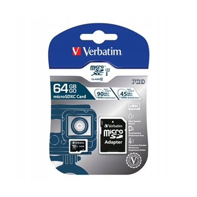Verbatim Karta pamięci Micro Secure Digital Card Pro U3, 64GB, micro SDXC