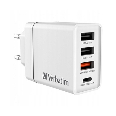 Verbatim Zasilacz / sieciowy adapter 30W, 4-portowy 1x USB-C 3x USB-A 49701