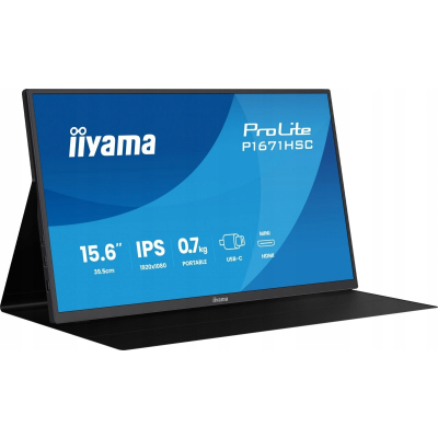 Monitor iiyama 15.6 cala P1671HSC-B1 IPS FHD miniHDMI 2xUSBC 250cd 8ms 2x1W