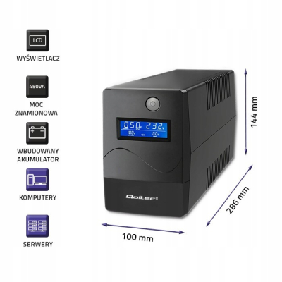 Qoltec Zasilacz awaryjny UPS 450VA 240W LCD USB RJ45