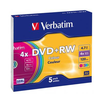 Verbatim DVD+RW 4.7GB, 4x, slim box, 5-pack, bez możliwości nadruku, 12cm