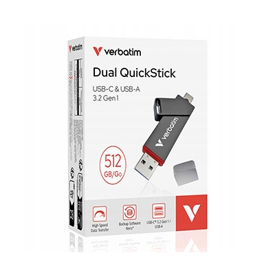 Verbatim USB C a USB 3.2 Gen 1, 512GB, Dual QuickStick, szary, 32042, USB C