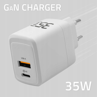 Qoltec Ładowarka sieciowa 35W GaN 5-20V 1.5-3A 1x USB-C PD 1 x USB QC 3.0