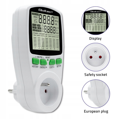 Qoltec Watomierz Licznik zużycia energii PM0627 historia pomiaru 3680W 16A