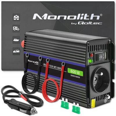 Qoltec Przetwornica napięcia Monolith 600 MS Wave 12V na 230V 300/600W USB