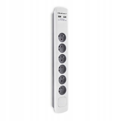 Qoltec Listwa antyprzepięciowa 6 gniazd 2 x USB 1.8m Biało-szara