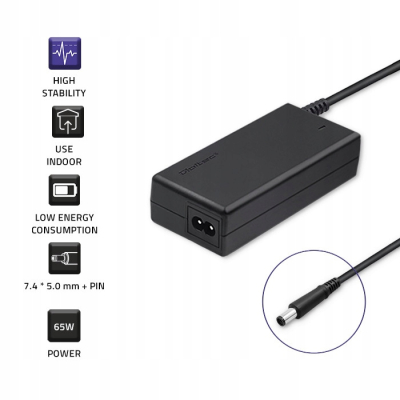 Qoltec Zasilacz do HP CQ 65W 18.5V 3.5A 7.4*5.0+pin +kabel 50069