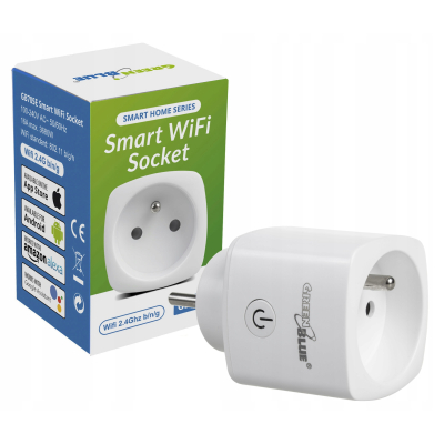 Zdalnie sterowane gniazdko WiFi GreenBlue, Android/iOS/Alexa/Google Home, zuż. energii, timer, max 3680W, typ E, GB720 E
