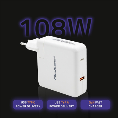 Qoltec Ładowarka GaN FAST 108W 5-20V 3-4.7A USB C Biała 51710