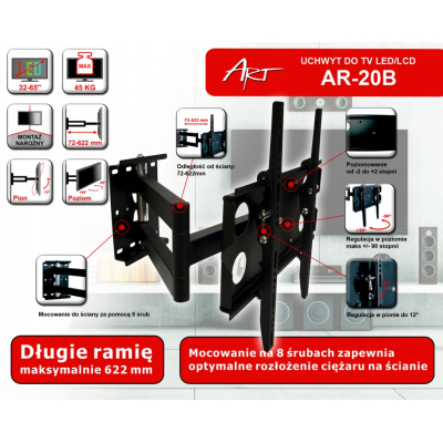 UCHWYT DO TV AR-20B ART 32-65 45KG reg. pion/pozio