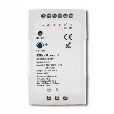 Qoltec Zasilacz na szynę DIN 96W 24V 4A Biały Slim