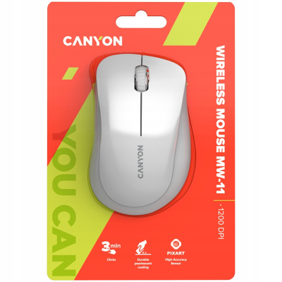 Canyon MW-11 - bezprzewodowa mysz optyczna 2.4 GHz, 3 przyciski biało-szara
