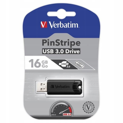 Verbatim flash disk USB A 3.0, 16GB, PinStripe, Store N Go, czarny, 49316