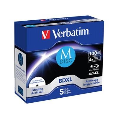Verbatim MDISC, Lifetime archival BDXL, 100GB, jewel box, 43834, 4x, 5-pack