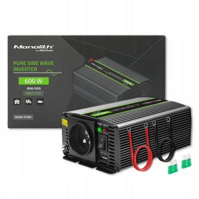 Qoltec Przetwornica napięcia Monolith 300W 600W 12V na 230V Czysty Sinus