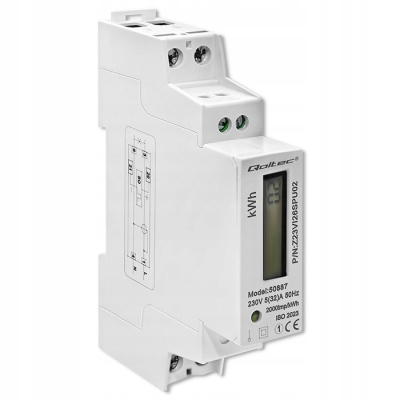Qoltec Jednofazowy miernik zużycia energii szynę DIN 230V LCD 50887