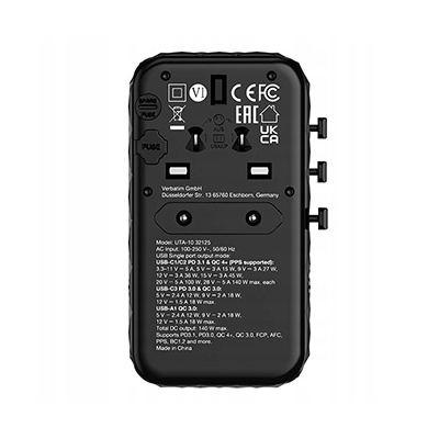 Verbatim adapter podróżny 2x USB-C QC 4+ 1x USB-C PD 3.0 1x USB-A QC 140 W
