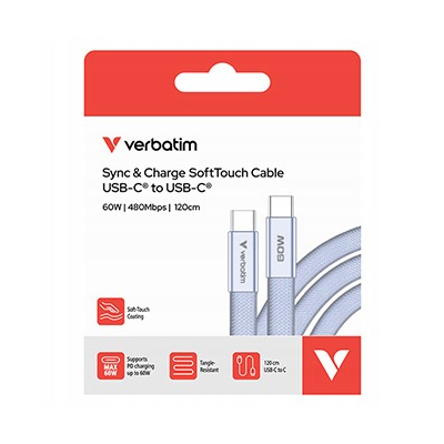 Verbatim USB-C kabel SoftTouch USB C - USB C 60W 1.2m fiolet box 30275