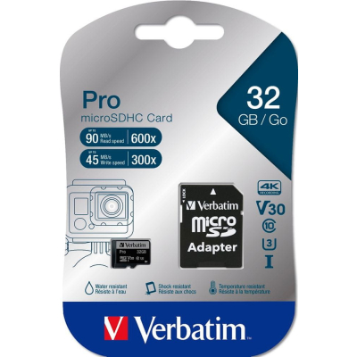 Verbatim Karta pamięci U3, 32GB, micro SDHC 47041, UHS-I U3, V30 z adapterm