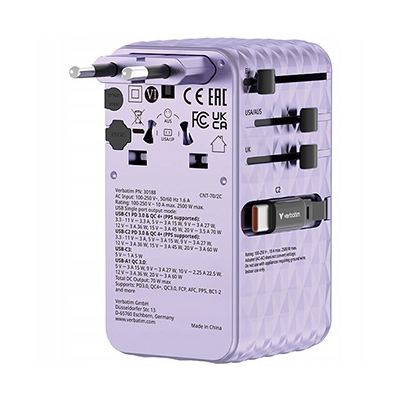 Verbatim, Adapter podróżny ChargeNTravel GaN III USB-C USB-A 70 W 30188