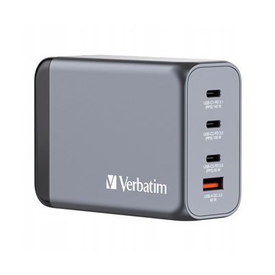 Verbatim Ładowarka GaN USB 3.0 USB C szara 240 W wymienne końcówki C,G,A