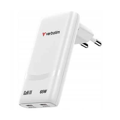 Verbatim FoldNGo, Ładowarka sieciowa GaN 2 USB-C PD 3.0, 65W, wtyczka EU