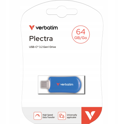 Verbatim USB flash disk, USB C, 64GB, Plectra, niebieski, 30232, USB C
