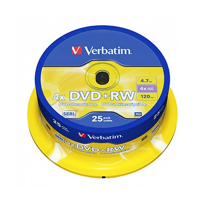 Verbatim DVD+RW 4.7GB, 4x, spindle, 25-pack, bez możliwości nadruku, 12cm