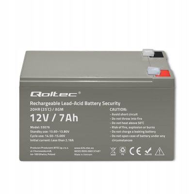 Qoltec Akumulator AGM 12V 7Ah max. 105A Security