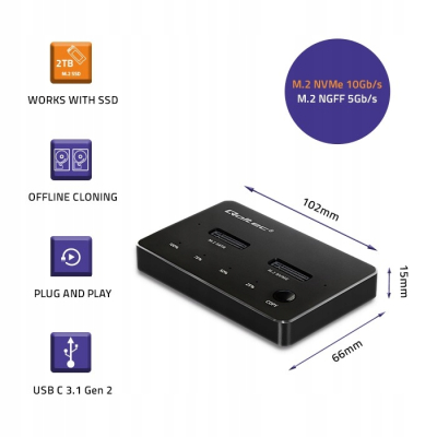 Qoltec Stacja dokująca dysków SSD M.2 NVMe SATA USB-C DUAL 2 x 2TB